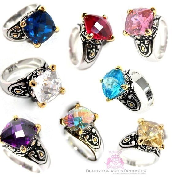 Pink Ice Cz 12mm Throne Room Checkerboard Cushion Cut Two Tone Gold Plated Ring - Picture 3 of 4